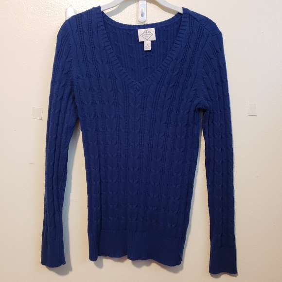 Royal blue cable knit sweater v-neck size small - Picture 1 of 6